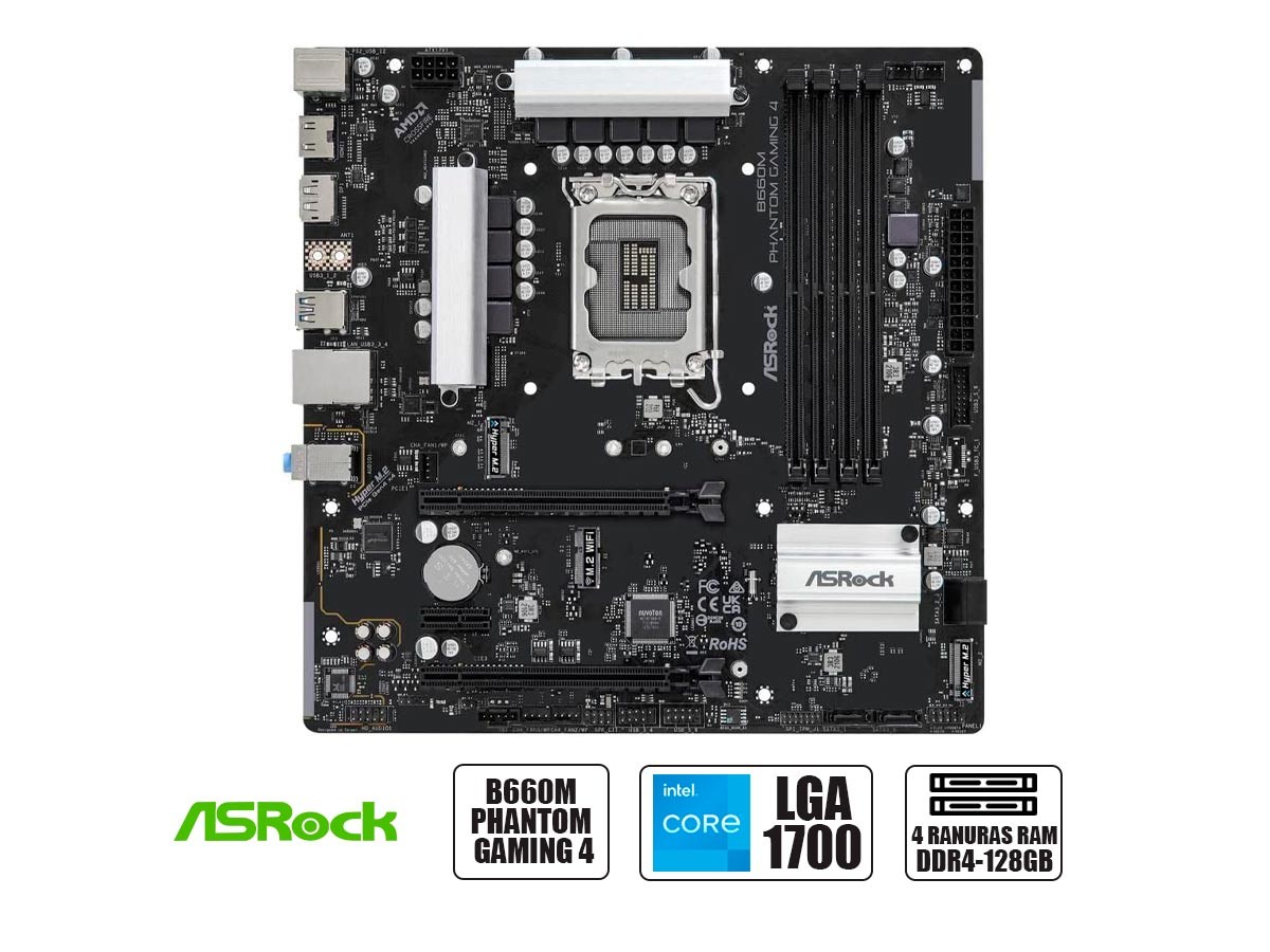 PLACA MADRE ASROCK B660M PHANTOM GAMING 4, PARA PROCESADORES INTEL 