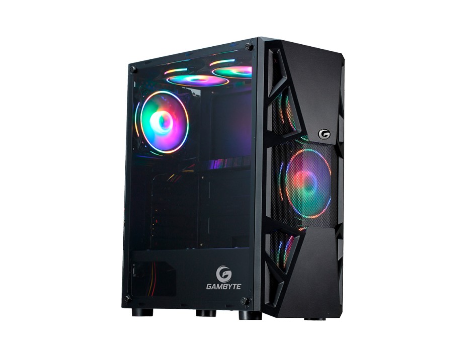 Case Gambyte Cyclop S/fuente (cl3303) Panel De Vidrio, 4 Ventiladores, Led Argb, Negro