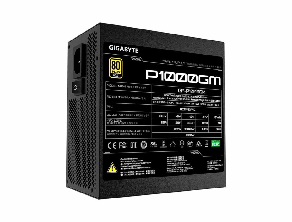 Fuente De Poder Gigabyte 1000w (gp-ud1000gm) Atx, 80 Plus Gold, Modular, Negro