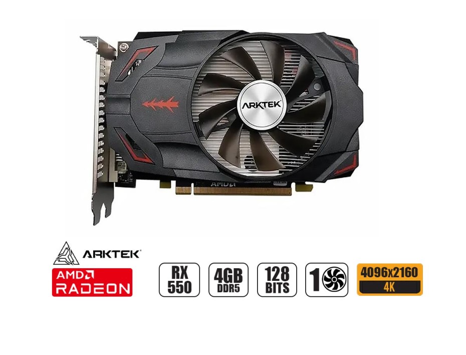 TARJETA DE VIDEO ARKTEK RX 550 4GB DDR5 RADEON CYCLOPS 128 BITS (AKR550D5S4GH1)