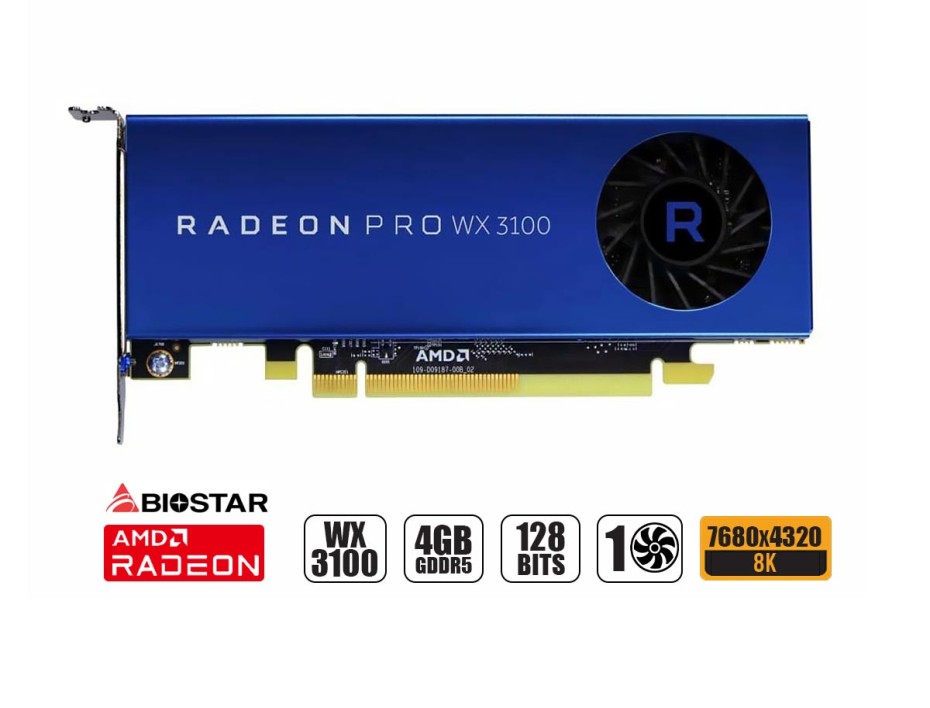 Tarjeta De Video Biostar Wx 3100 Pro 4gb Gddr5 (100-505999) Radeon 128 Bits, 1 Ventilador