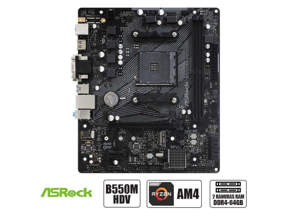 Placa Madre Asrock B550m-hdv (90-mxbdj0-a0uayz) Socket Am4, Ram Ddr4 Buss 4733oc Mhz