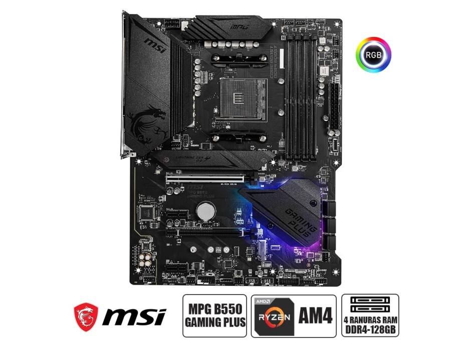 Placa Madre Msi B550 Mpg Gaming Plus (911-7c56-031) Socket Am4, Ram Ddr4 Buss 4400oc Mhz, Rgb