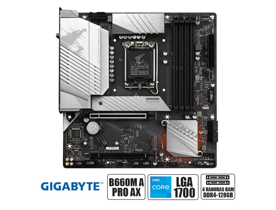 PLACA MADRE GIGABYTE B660M A PRO AX, PARA PROCESADORES INTEL LGA 1700, 4 RANURAS DE MEMORIA DDR4 HASTA 3200 MHZ, 12VA 13VA GEN. (B660M A PRO AX DDR4)