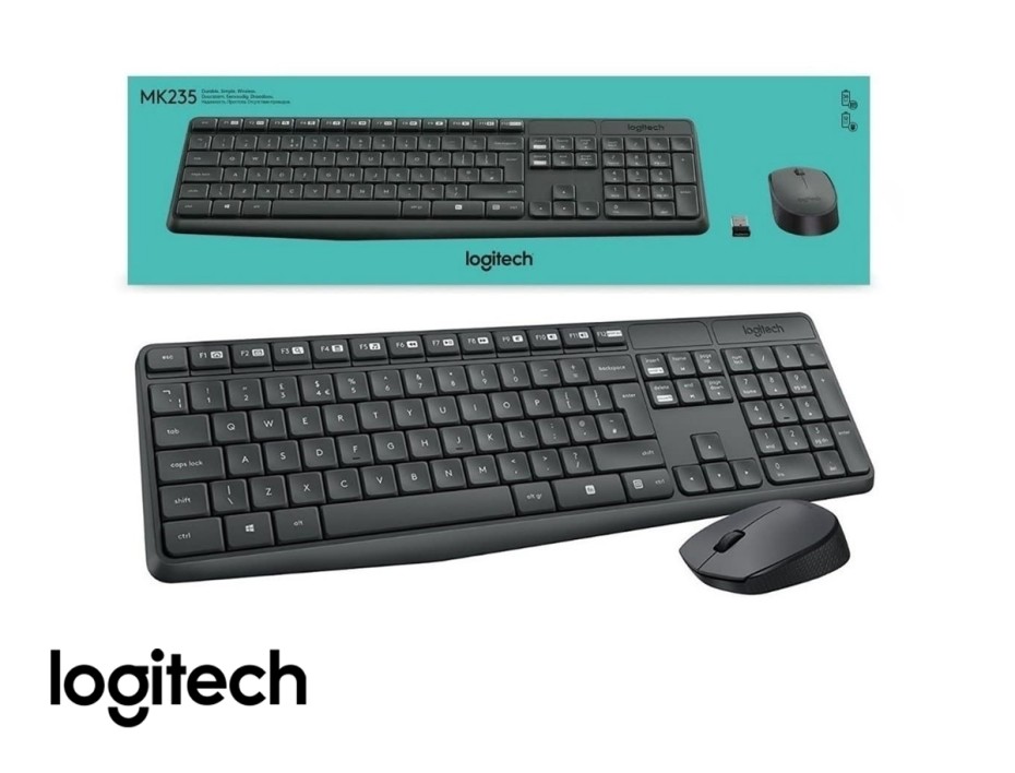 Combo 2 En Uno Logitech Inalambrico Mk235 (920-007901) Teclado, Mouse, 1000 Dpi, Negro