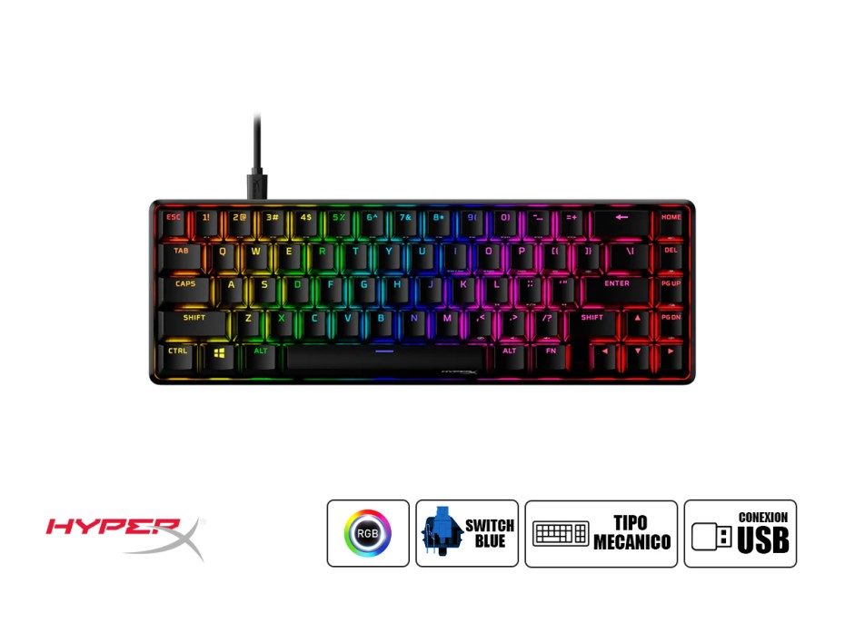 Teclado Hyperx Alloy Origins Switch Blue, Con Retroiluminacion Rgb, Color Negro (4p5p0ai#ac8)