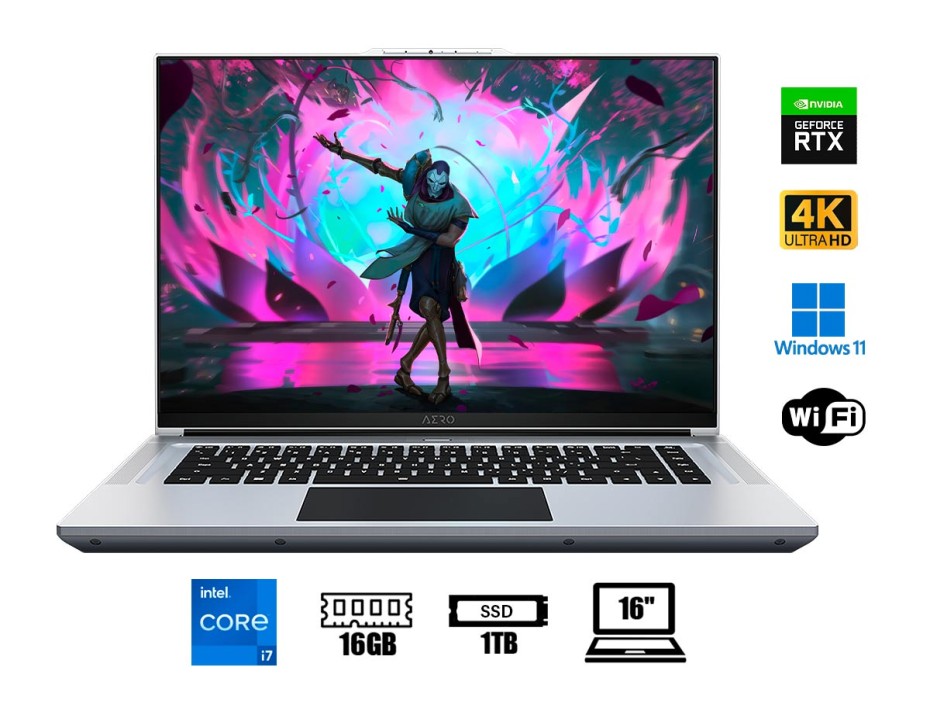 Laptop Gigabyte Core I7-12700h Aero 16 Xe5 73la Gaming (73la934hp) Pantalla 16" Uhd+, Ram 16gb (8x2), Ssd 1tb, Rtx 3070ti 8gb, Win11 Pro , Es., 12ge