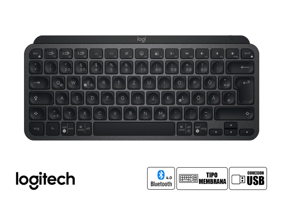 TECLADO LOGITECH INALAMBRICO MX KEYS, CON SENSOR DE RETROILUMINACIÓN, RECARGABLE POR PUERTO USB-C, COLOR NEGRO (920-010476)