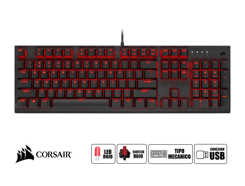 TECLADO CORSAIR GAMER MECANICO K60 PRO, USB 2.0, LED - ROJO C/TECLAS NEGRAS  (CH-910D029-SP)