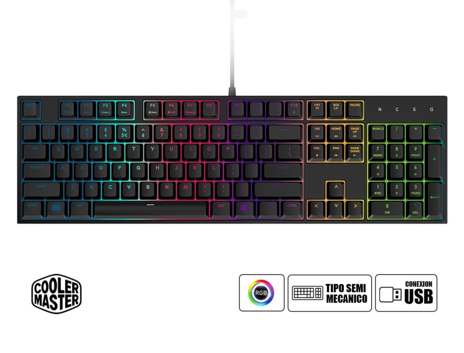 COMBO 2 EN UNO COOLER MASTER SET 111, TECLADO SEMI - MECANICO CON ILUMINACION LED RGB, MOUSE 6 BOTONES SENSOR HASTA 3200 DPI, INTERFAZ USB(MS-111-KKM)