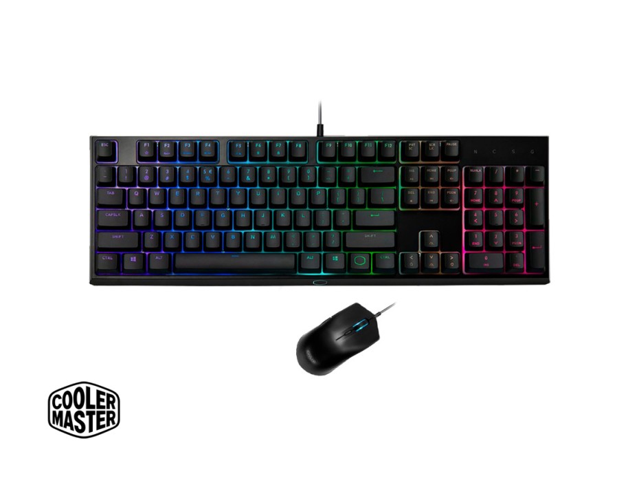 COMBO 2 EN UNO COOLER MASTER SET 111, TECLADO SEMI - MECANICO CON ILUMINACION LED RGB, MOUSE 6 BOTONES SENSOR HASTA 3200 DPI, INTERFAZ USB(MS-111-KKM)