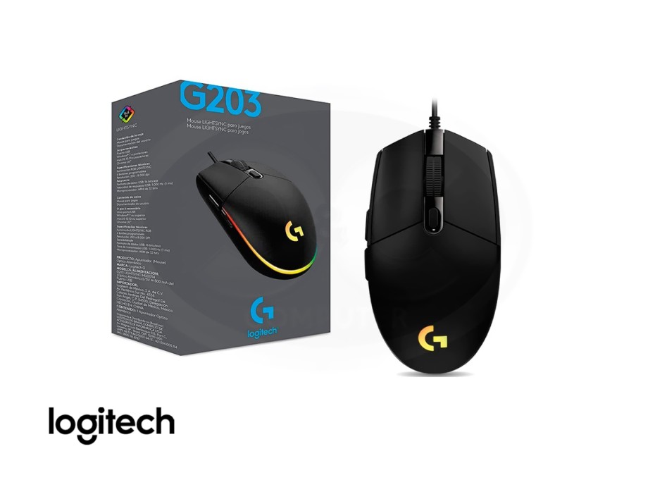 Mouse Logitech G203 Lightsync Gaming (910-005790) Hasta 8000 Dpi, 6 Botones Programables, Rgb, Negro