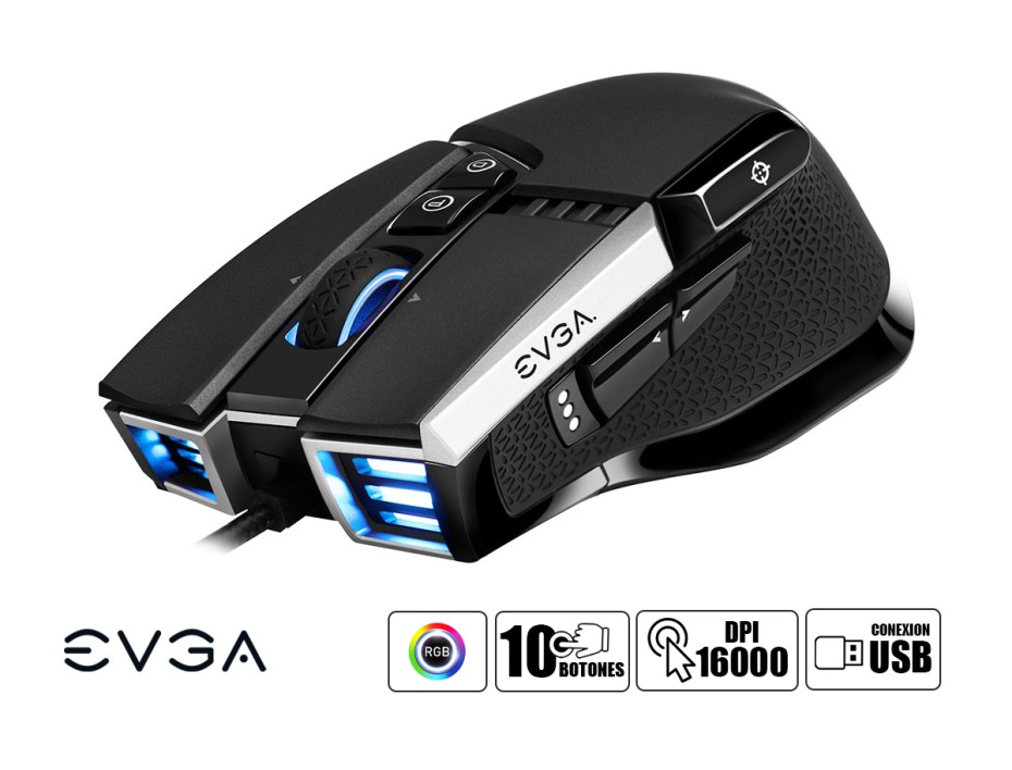 Mouse Evga X17 Gaming (903-w1-17bk-kr) Hasta 16.000 Dpi, 10 Botones, Rgb, Negro