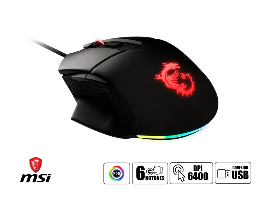 MOUSE MSI CLUTCH GM20 GAMING ELITE, SENSOR HASTA 6400 DPI, ILUMINACION RGB, CON 6 BOTONES, CONEXION USB, COLOLR NEGRO (CLUTCH GM20 ELITE)