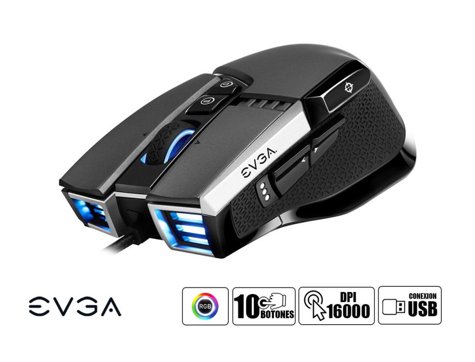 Mouse Evga X17 Gaming (903-w1-17gr-kr) Hasta 16.000 Dpi, 10 Botones, Rgb, Gris