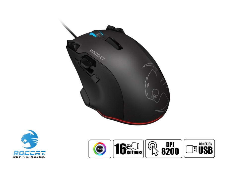 Mouse Roccat Tyon Gaming (roc-11-850-am) Hasta 8200 Dpi, 16 Botones Programables, Rgb, Negro