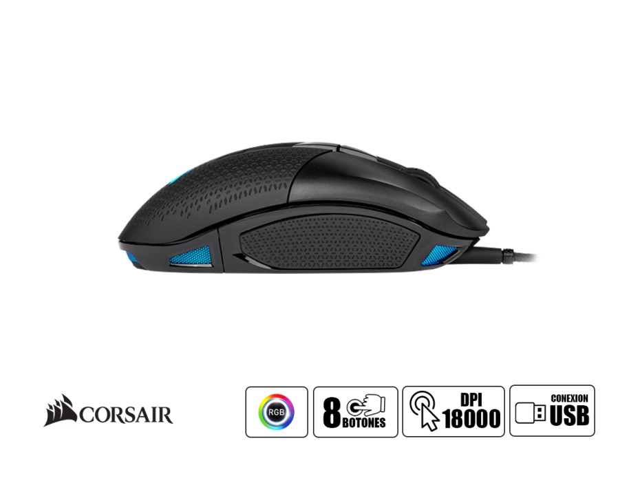 Mouse Corsair Nightsword Rgb Gaming (ch-9306011-na) Hasta 18.000 Dpi, 8 Botones Programables, Rgb, Negro