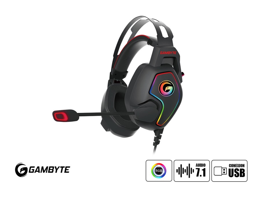 Auricular Gambyte Kroux Gaming 7.1 (gi-kroux-kt) Con Microfono, Interfaz Usb, Rgb, Negro