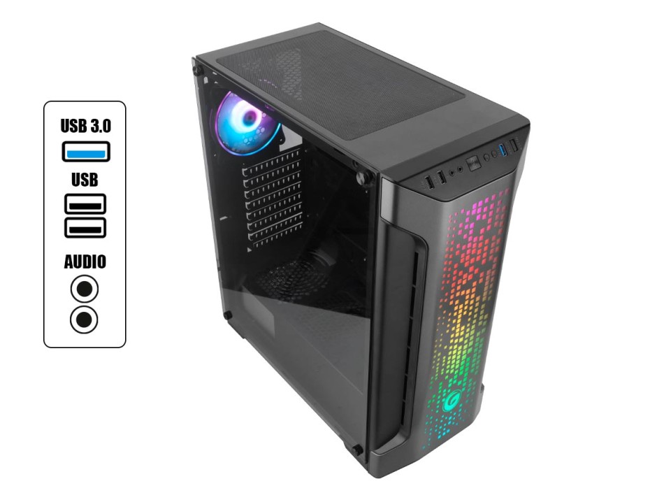 Case Gambyte Extintion S/fuente (extintion) Panel De Vidrio, 3 Ventiladores, Led Argb, Negro