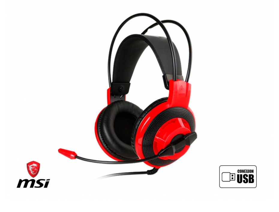 Auricular Msi Gaming Ds501 (ds501) Con Microfono, Interfaz Jack 3.5 Mm, Negro C/ Rojo