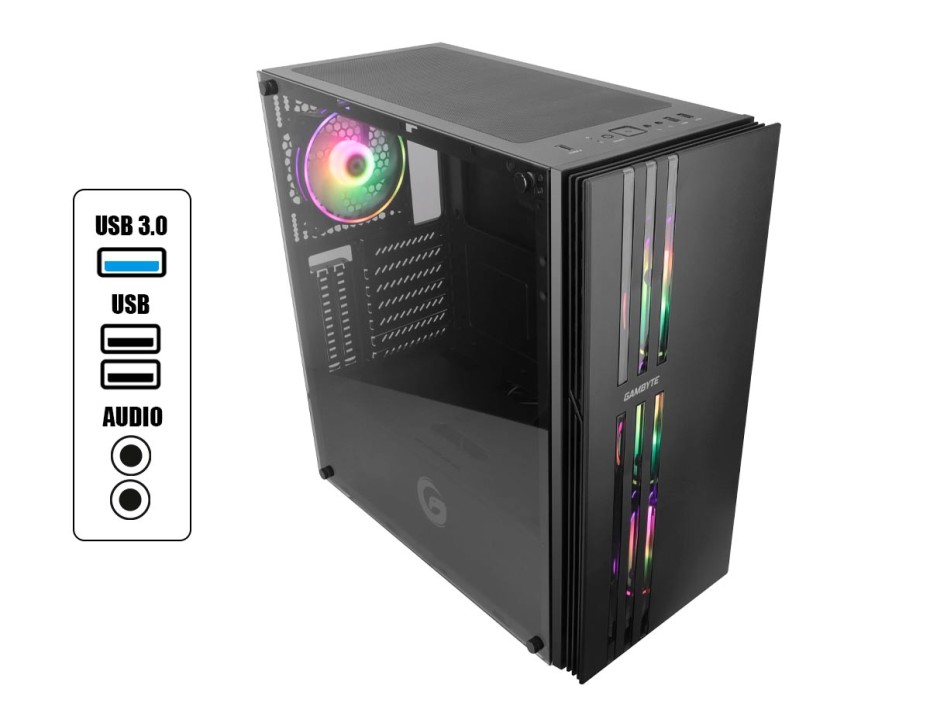 Case Gambyte Xlayer Fuente 650w (xlayer) Panel De Vidrio, 4 Ventiladores, Led Argb, Negro