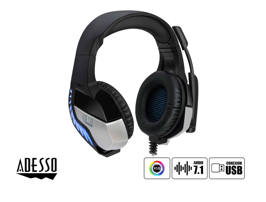 Auricular Adesso Xtream G4 Gaming 7.1 (xtream G4) Con Miicrofono, Interfaz Usb, Rgb, Negro C/ Gris