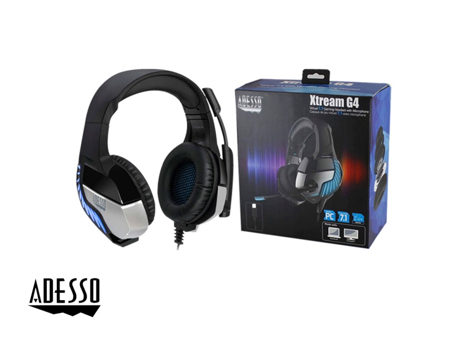 Auricular Adesso Xtream G4 Gaming 7.1 (xtream G4) Con Miicrofono, Interfaz Usb, Rgb, Negro C/ Gris