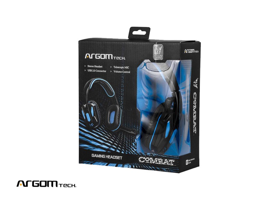 Auricular Argomtech Combat H545 Gaming (arg-hs-2845bk) Con Microfono, Azul C/ Negro