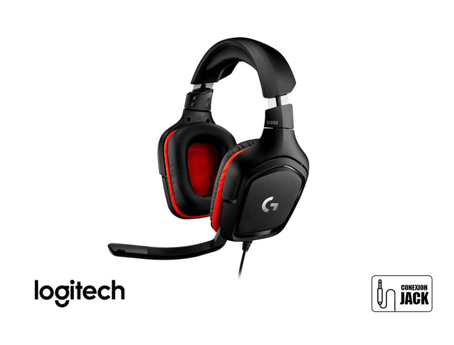 AURICULAR LOGITECH G332 GAMING, CON MICROFONO, CONEXION JACK 3.5, CONTROL DE VOLUMEN, ALMOHADILLAS SUAVES, NEGRO C/ ROJO (981-000755)