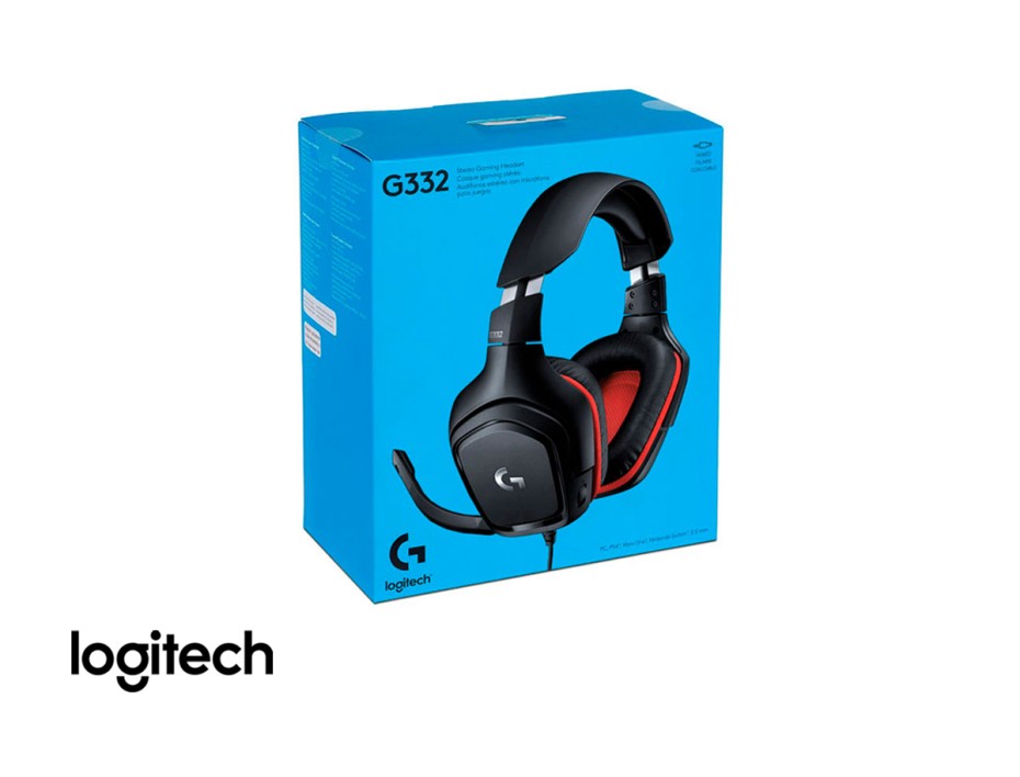 AURICULAR LOGITECH G332 GAMING, CON MICROFONO, CONEXION JACK 3.5, CONTROL DE VOLUMEN, ALMOHADILLAS SUAVES, NEGRO C/ ROJO (981-000755)