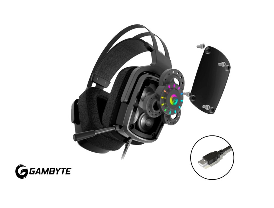 Auricular Gambyte Argon Gaming 7.1 (gi-argon-mr) Con Microfono, Interfaz Usb, Rgb, Negro