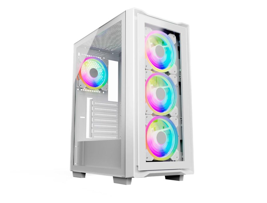 Case Halion Titan Fuente 600w (titan 103) Panel De Vidrio, 4 Ventiladores, Led Rgb, Blanco