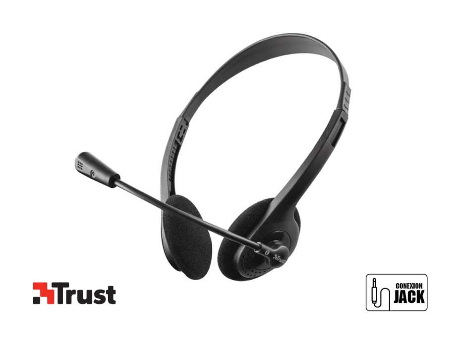 Auricular Trust Hs-100 Analogico Para Video Llamada, Con Microfono, Conexion A Cable, Control De Volumen, Almohadillas Suaves, Color Negro (tr6776ac)