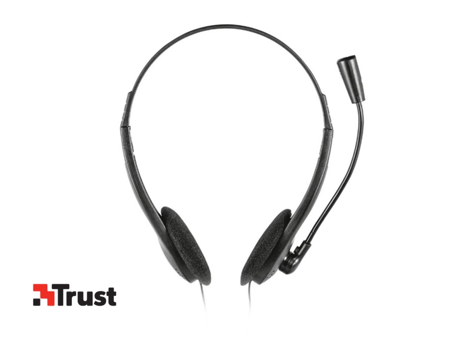 Auricular Trust Hs-100 Analogico Para Video Llamada, Con Microfono, Conexion A Cable, Control De Volumen, Almohadillas Suaves, Color Negro (tr6776ac)