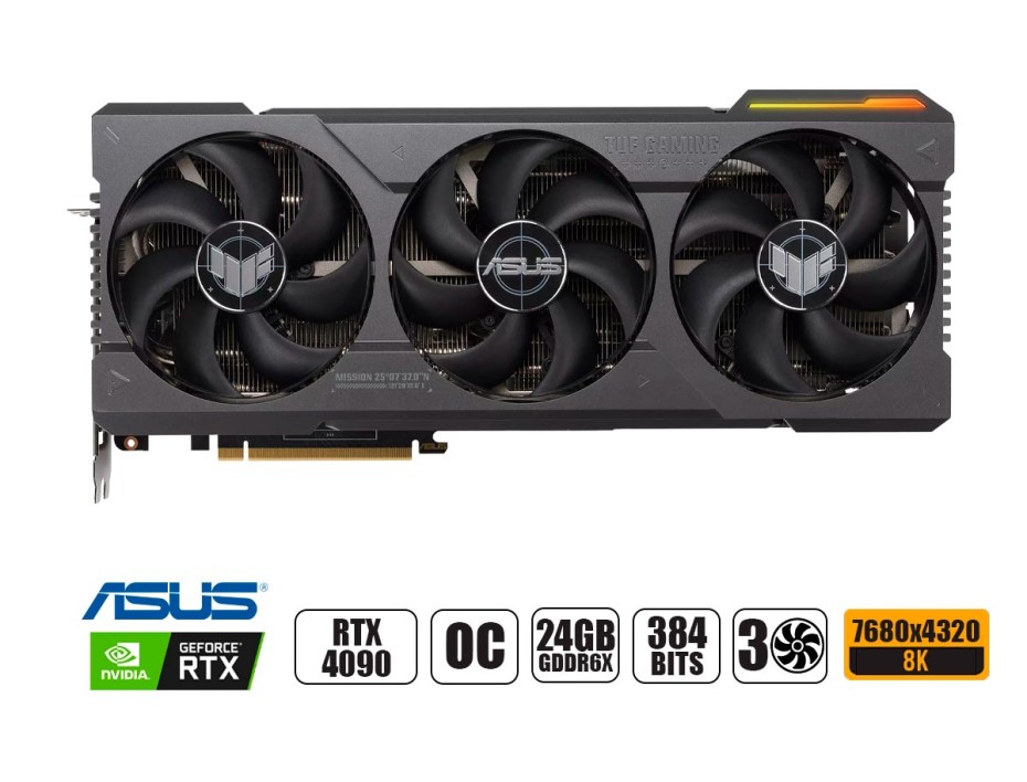 Tarjeta De Video Asus Rtx 4090 Tuf Gaming Oc 24gb Gddr6x (90yv0ie0-m0aa00) Geforce Nvidia 384 Bits | 3 Ventiladores