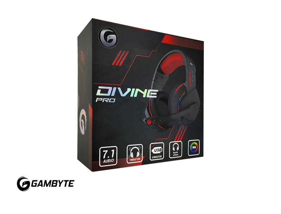 Auricular Gambyte Divine Pro Gaming 7.1 (gi-divine-kt) Con Microfono, Interfaz Usb, Led Rgb, Negro C/ Rojo