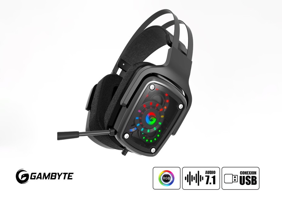 Auricular Gambyte Argon Gaming 7.1 (gi-argon-mr) Con Microfono, Interfaz Usb, Rgb, Negro