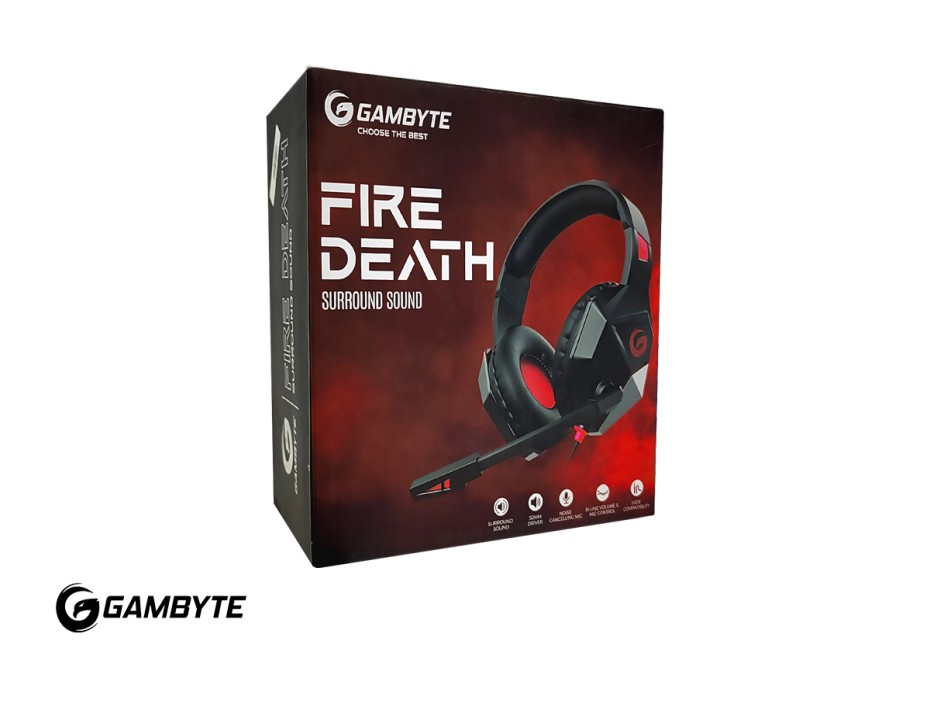 Auricular Gambyte Fire Death Gaming 7.1 (bmbh414ar) Con Microfono, Interfaz Usb, Jack 3.5 Mm, Led Rojo, Negro C/ Rojo