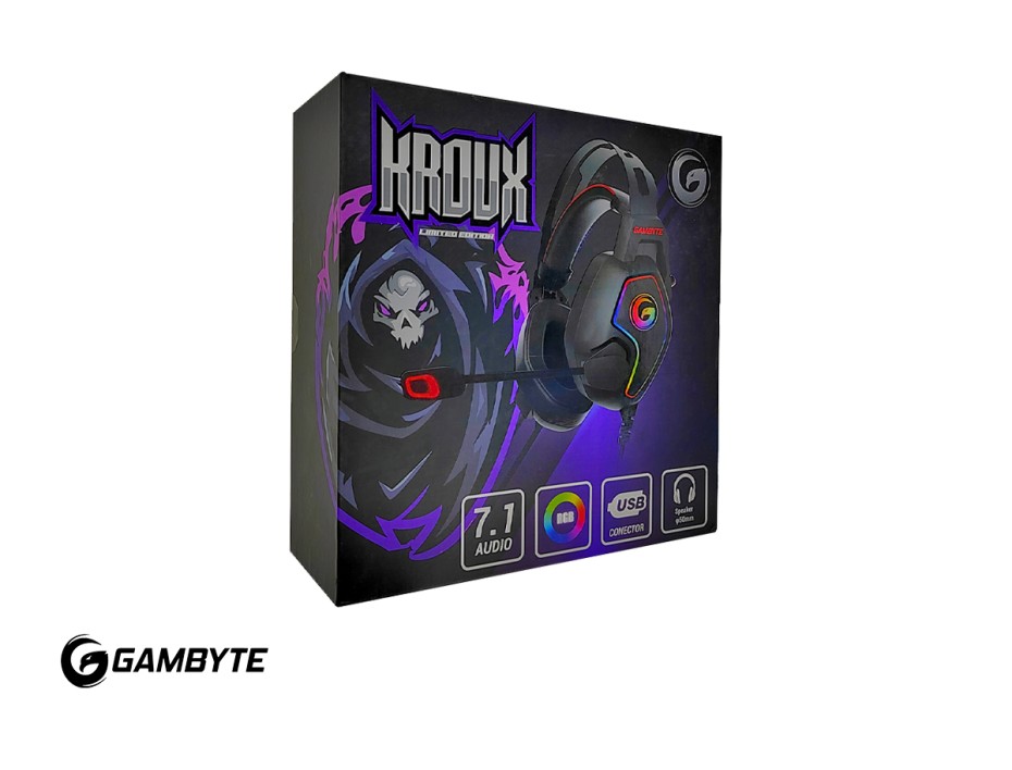 Auricular Gambyte Kroux Gaming 7.1 (gi-kroux-kt) Con Microfono, Interfaz Usb, Rgb, Negro