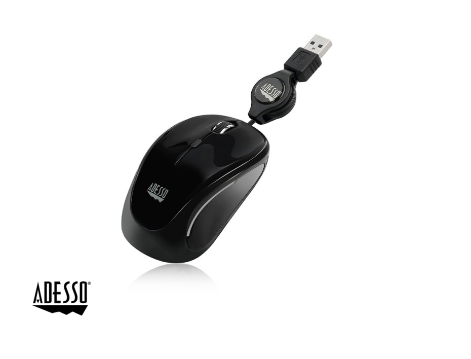 Mouse Mini Adesso Imouse S8b (imouse S8b) Hasta 1200 Dpi, 3 Botones, Retractil, Negro