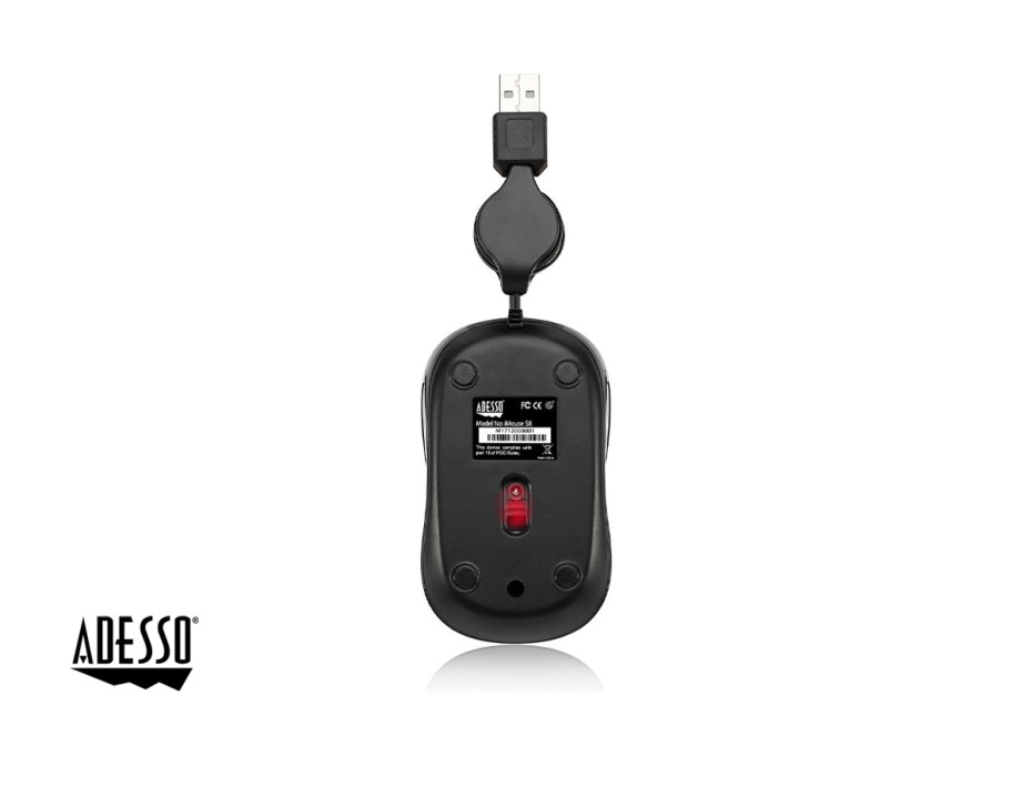 Mouse Mini Adesso Imouse S8b (imouse S8b) Hasta 1200 Dpi, 3 Botones, Retractil, Negro