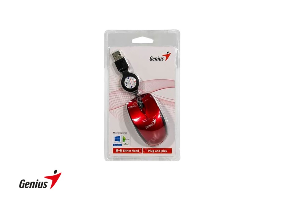 Mouse Mini Genius Micro Traveler V2 (31010125103) Hasta 1000 Dpi, 3 Botones, Retractil, Ruby