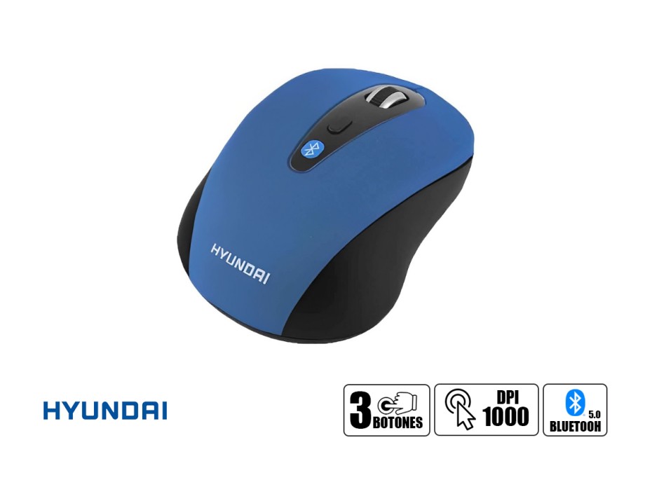 Mouse Hyundai Bluetooth (hy4983ac) Hasta 1000 Dpi, 5 Botones, Azul