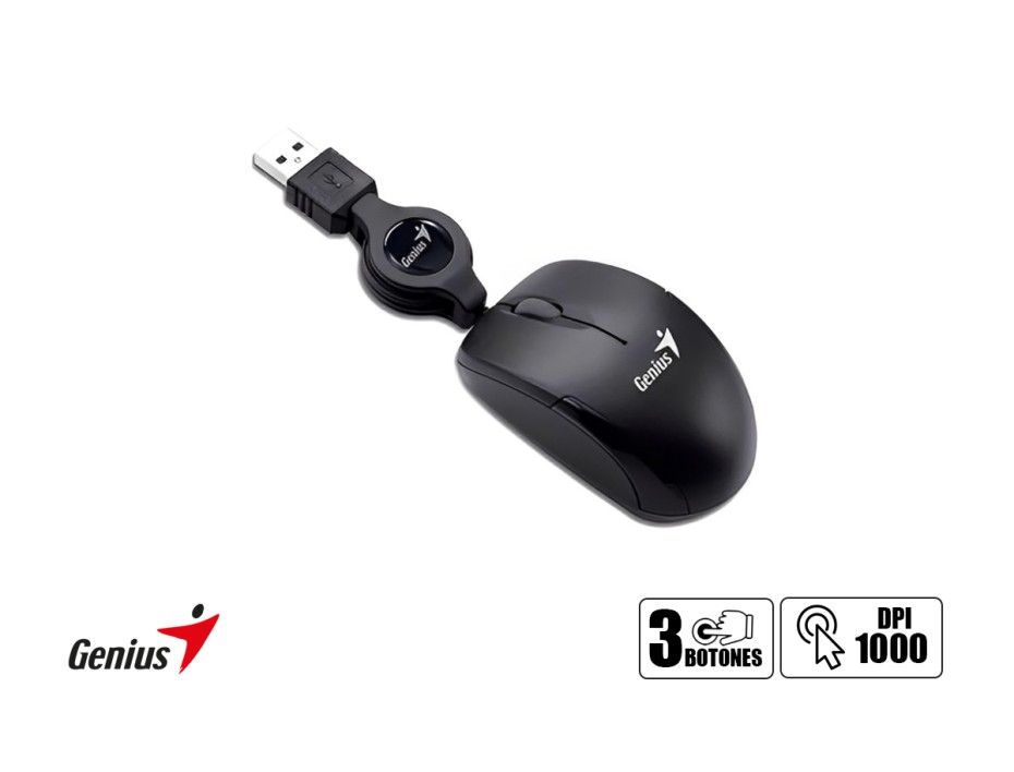 MOUSE MINI GENIUS MICRO TRAVELER V2, SENSOR HASTA 1000 DPI, CONEXION USB, 3 BOTONES, COLOR BLACK (31010125100)