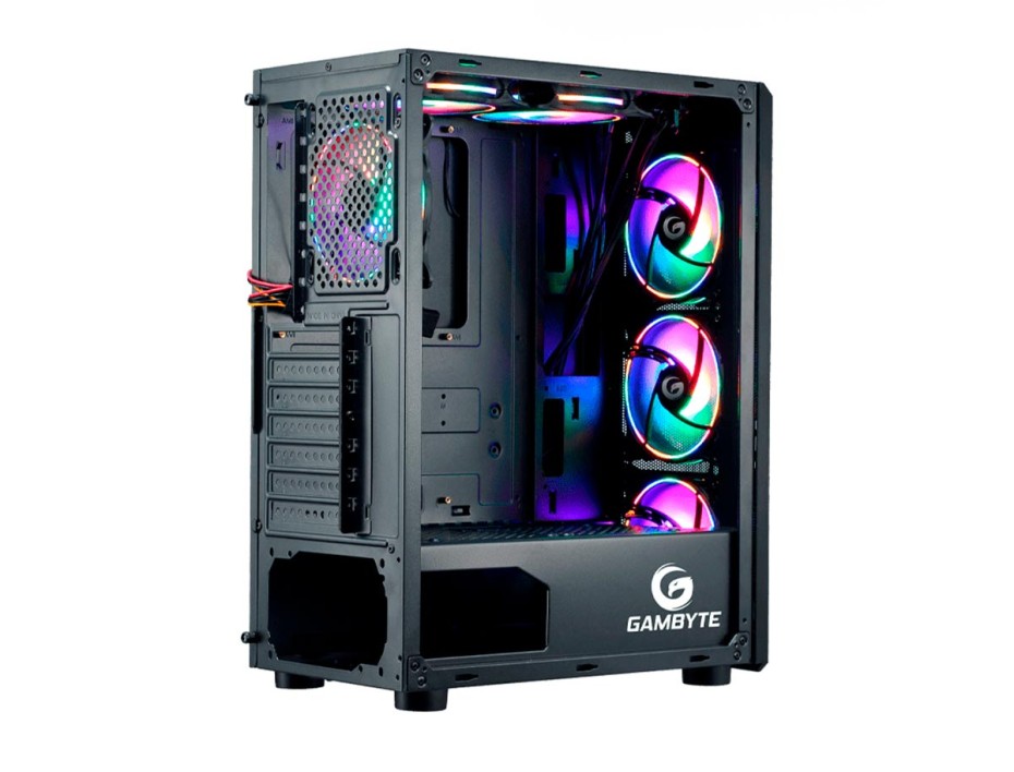 Case Gambyte Cyclop S/fuente (cl3303) Panel De Vidrio, 4 Ventiladores, Led Argb, Negro