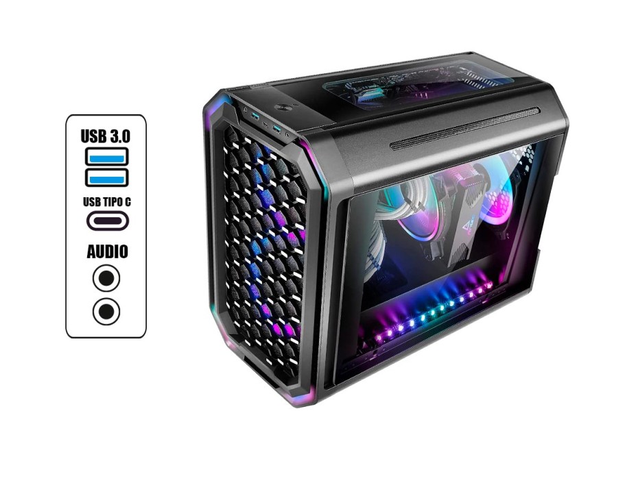 Case Antec Dark Cube Gaming S/fuente (0-761345-80034-1) Paneles De Vidrio, Led Rgb, Negro