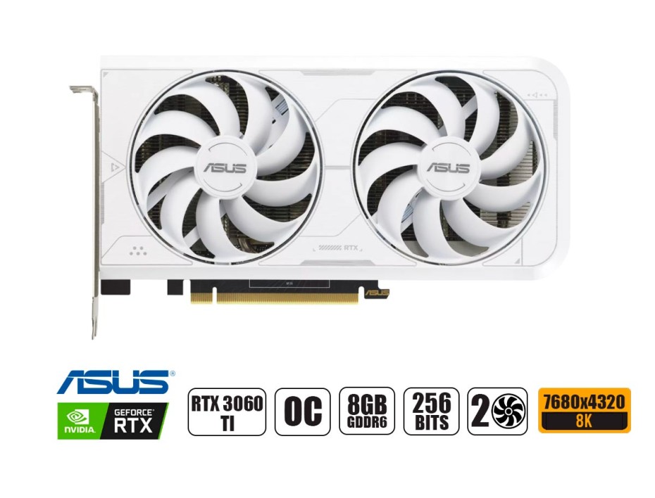 TARJETA DE VIDEO ASUS RTX 3060 TI OC 8GB GDDR6 NVIDIA DUAL WHITE 256 BITS (90)