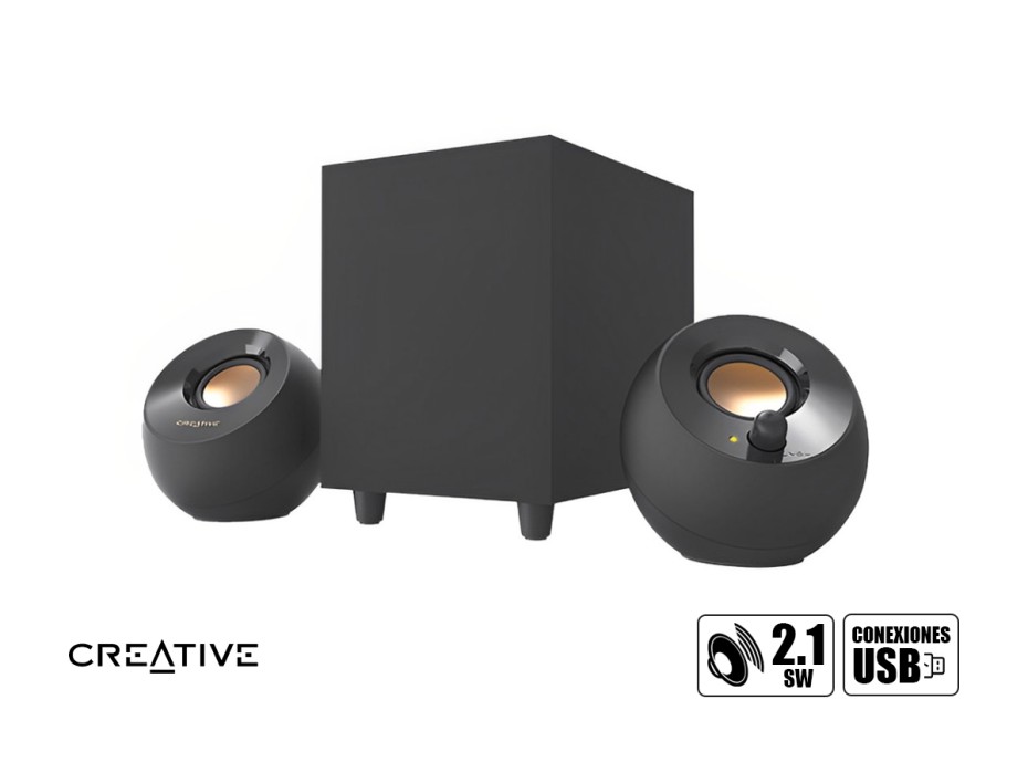 Parlante Creative Pebble Plus (51mf0480aa000) Subwoofer De 2.1, Interfaz Usb, Negro