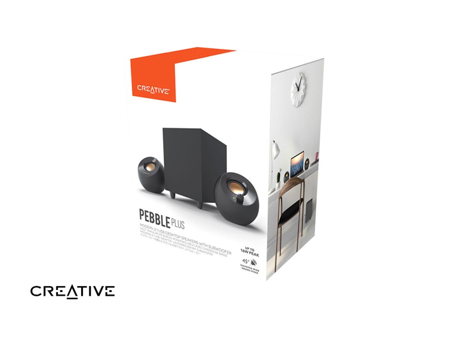 Parlante Creative Pebble Plus (51mf0480aa000) Subwoofer De 2.1, Interfaz Usb, Negro