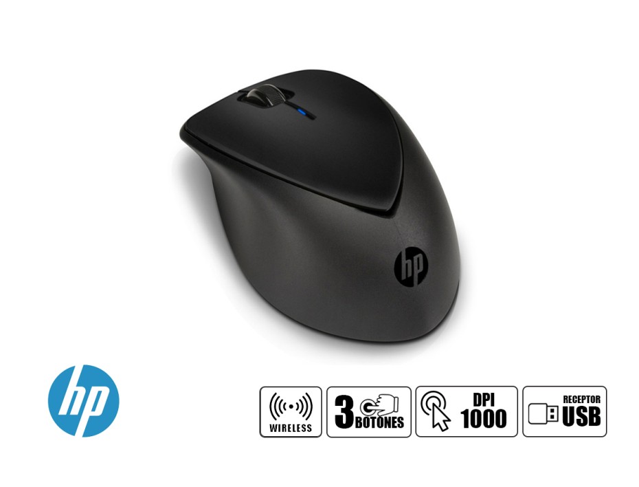 MOUSE HP INALAMBRICO COMFORT GRIP, CON RECEPTOR USB, DISEÑO ERGONOMICO, 3 BOTONES, NEGRO (H2L63AA)